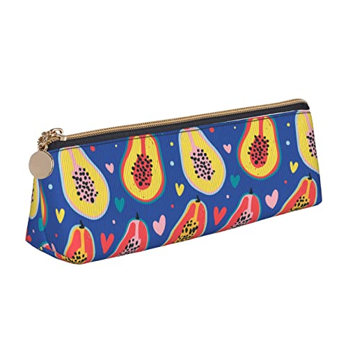 Fruit of Papaya Pattern Pencil Pouch Triangle Pen Case Portable Pencil Bag Leather Organizer with Zipper Cosmetic Pouch Bag, weiß, Einheitsgröße, federmäppchen von FJAUOQ