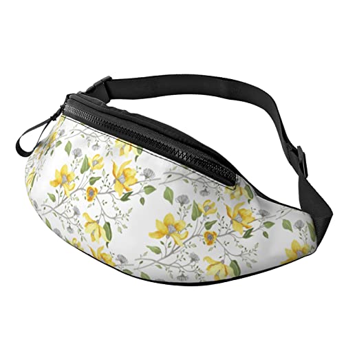 Gelbe Blumen-Kunst-Hüfttasche, Taschen für Herren und Damen, Verstellbarer Gürtel, Sporttasche für Outdoor-Sport, Reisen und Radfahren, Fahrradtasche, Schulterrucksack von FJAUOQ