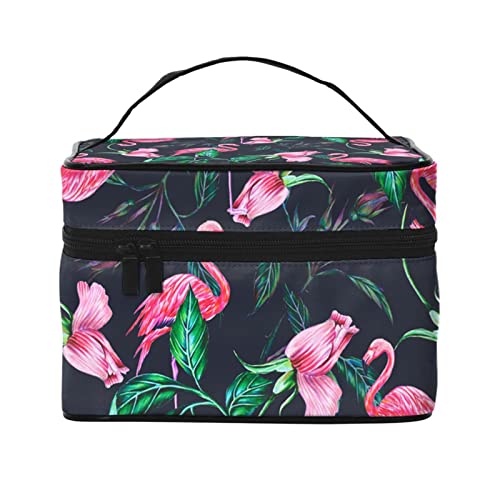 Flamingo-Make-up-Tasche für Frauen,Reise-Kosmetiktasche mit großem Fassungsvermögen,tragbarer Kulturbeutel,Make-up-Tasche für Mädchen,niedliches Schmuck-Make-up-Pinsel-Organizer-Etui,Geschenke fü von FJAUOQ