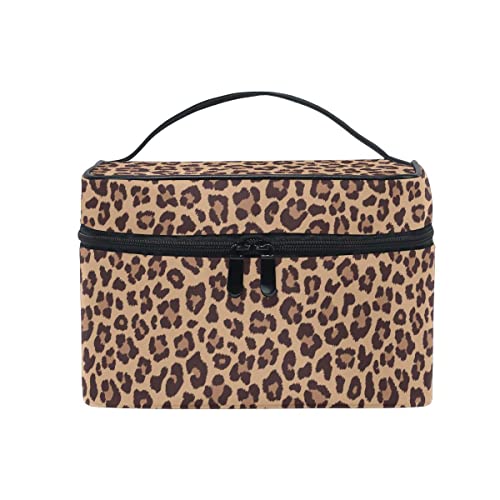 Make-up-Tasche mit Leopardenmuster, beige-braune Textur, Make-up-Organizer, Kulturbeutel, Box, Reise-Kosmetiktasche, Make-up-Etui für Frauen, Teenager, Mädchen, Damen von FJAUOQ