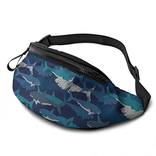 Gürteltasche für Männer und Frauen, Blue Sharks Hüfttasche mit Gürtel, verstellbare Schultertasche, Umhängetasche, Brusttasche für Reisen, Wandern, Radfahren, Laufen von FJAUOQ
