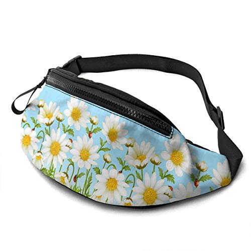 Gürteltasche für Männer und Frauen, weiße Blume und grünes Gras, Hüfttasche mit Gürtel, verstellbare Schultertasche, Umhängetasche, Brusttasche für Reisen, Wandern, Radfahren, Laufen von FJAUOQ