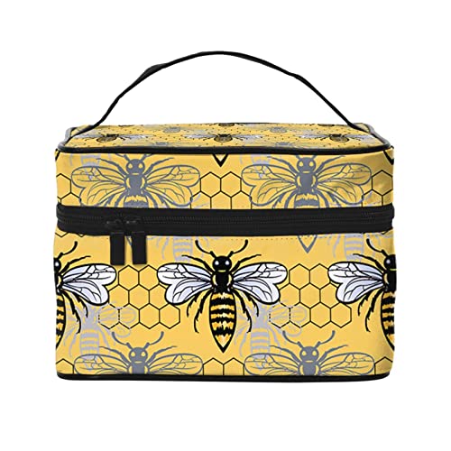 Honigbienen-Make-up-Tasche für Frauen,Reise-Kosmetiktasche mit großem Fassungsvermögen,tragbare Bienen-Kulturtasche,Make-up-Tasche für Mädchen,niedliches Schmuck-Make-up-Pinsel-Organizer-Etui,Ges von FJAUOQ