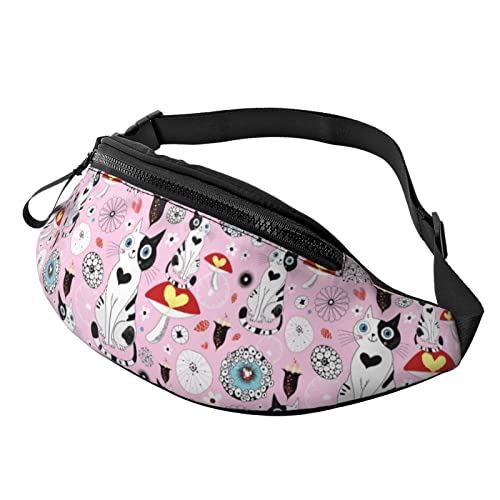 Hüfttasche mit Cartoon-Motiv, niedliche Katze, für Herren und Damen, Verstellbarer Gürtel, Sporttasche für Outdoor-Sport, Reisen und Radfahren, Fahrradtasche, Schulterrucksack von FJAUOQ