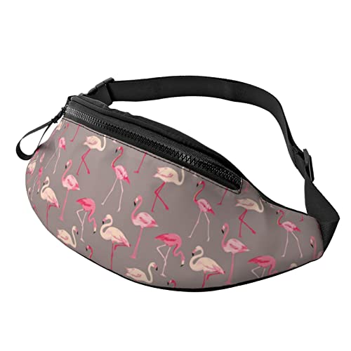 Hüfttasche mit Cartoon-Rot-Flamingo-Motiv, für Herren und Damen, Verstellbarer Gürtel, Sporttasche für Outdoor-Sport, Reisen und Radfahren, Fahrradtasche, Schulterrucksack von FJAUOQ