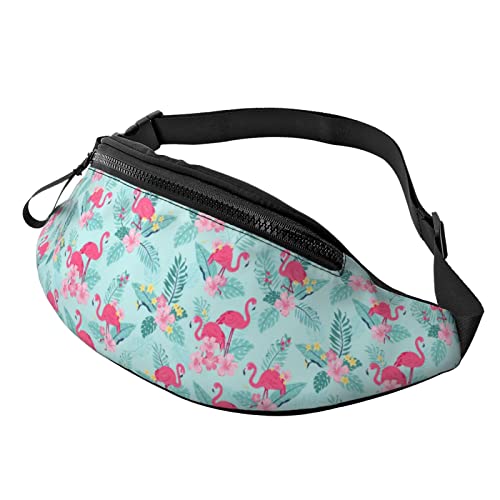 Hüfttasche mit Cartoon-Tropenpflanze-Flamingo, für Herren und Damen, Verstellbarer Gürtel, Sporttasche für Outdoor-Sport, Reisen und Radfahren, Radfahren, Taschen-Schulterrucksack von FJAUOQ