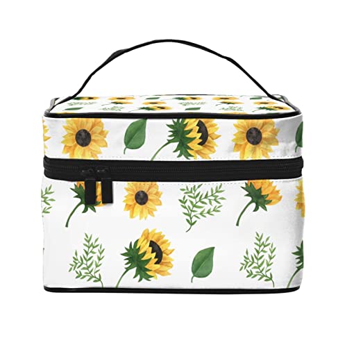 Sonnenblumen-Make-up-Tasche für Frauen,Reise-Kosmetiktasche mit großem Fassungsvermögen,tragbare Sonnenblumen-Kulturtasche,Make-up-Tasche für Mädchen,niedliches Schmuck-Make-up-Pinsel-Organizer-E von FJAUOQ