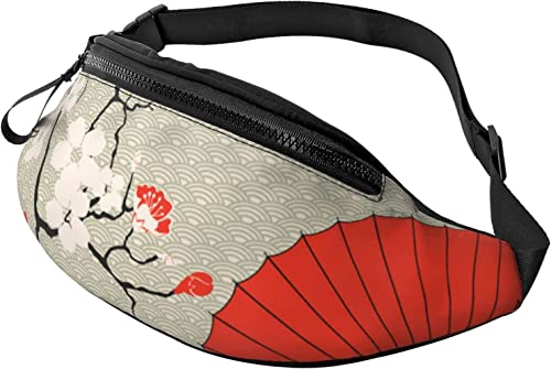 Japanische rote Regenschirm-Kirschblüten-Gürteltasche, modische Gürteltasche, verstellbare Hüfttasche für Männer und Frauen von FJAUOQ