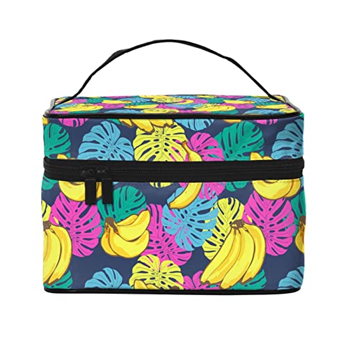 Bunte Palmblätter-Make-up-Tasche für Frauen, große Reisekosmetiktasche, tragbare Kulturtasche, Make-up-Tasche für Mädchen, niedlicher Schmuck-Make-up-Pinsel-Organizer, Geschenke für Frauen von FJAUOQ