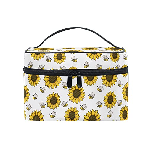 Make-up-Taschen, Bienen und Sonnenblumen, Make-up-Organizer, Make-up-Etui, Kosmetik-Kulturbeutel für Mädchen, Frauen, Damen von FJAUOQ