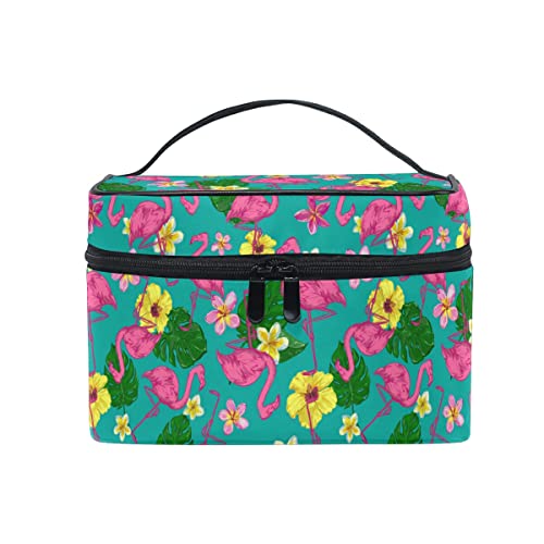 Make-up-Taschen, tropischer Flamingo-Blumenblatt-Make-up-Organizer, Make-up-Etui, Kosmetik-Kulturbeutel für Mädchen, Frauen, Damen von FJAUOQ