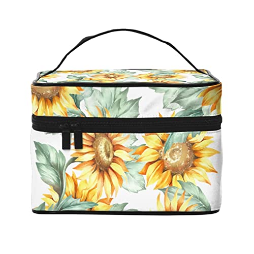 Make-up-Tasche mit Sonnenblumen-Motiv für Damen,Reise-Kosmetiktasche mit großem Fassungsvermögen,tragbare Kulturtasche mit Sonnenblumen-Motiv,Make-up-Tasche für Mädchen,niedliches Schmuck-Make-up von FJAUOQ