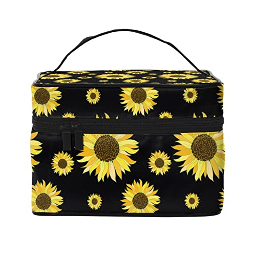 Sonnenblumen-Make-up-Tasche für Frauen,großes Fassungsvermögen,Reise-Kosmetiktasche,tragbare Kulturtasche,Make-up-Tasche für Mädchen,niedlicher Schmuck-Make-up-Pinsel-Organizer,Geschenke für Frau von FJAUOQ