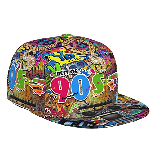 Mode 80er 90er Jahre verstellbare Snapback-Mütze für Männer und Frauen, Sonnenkappe, Hip-Hop-Kappe, Baseballkappe, Flache Krempe von FJAUOQ