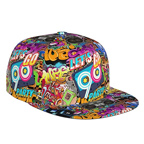 Mode 80er 90er Jahre verstellbare Snapback-Mütze für Männer und Frauen, Sonnenkappe, Hip-Hop-Kappe, Baseballkappe, Flache Krempe von FJAUOQ