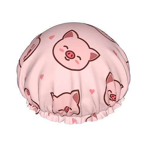 Nette Cartoon Schwein Muster Dusche Caps Bad Kappe Für Frauen Einstellbare Doppelschicht Haar Schutz Spa Salon Dusche Hut von FJAUOQ