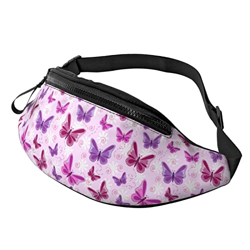 Rosa lila Schmetterlings-Taillentasche/Gürteltasche, Outdoor-Sport, Freizeit, Umhängetasche, Brusttaschen für Männer und Frauen von FJAUOQ