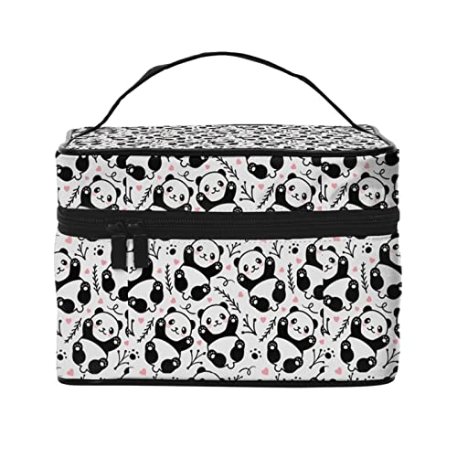 Niedliche Panda-Make-up-Tasche für Frauen,Reise-Kosmetiktasche mit großem Fassungsvermögen,tragbarer Kulturbeutel,Make-up-Tasche für Mädchen,niedliches Schmuck-Make-up-Pinsel-Organizer-Etui,Gesch von FJAUOQ