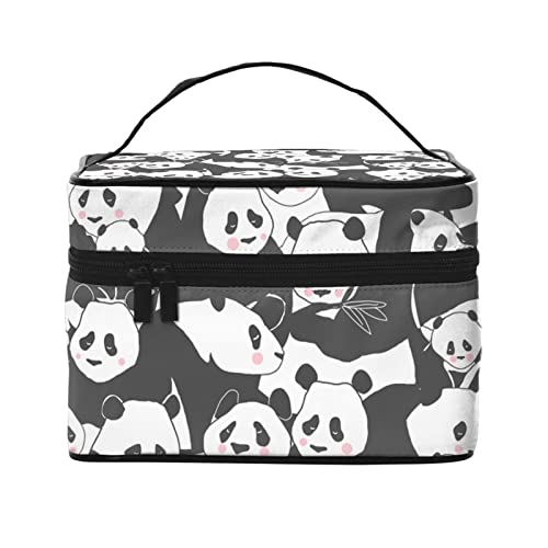 Niedliche Panda-Make-up-Tasche für Frauen,Reise-Kosmetiktasche mit großem Fassungsvermögen,tragbarer Kulturbeutel,Make-up-Tasche für Mädchen,niedliches Schmuck-Make-up-Pinsel-Organizer-Etui,Gesch von FJAUOQ