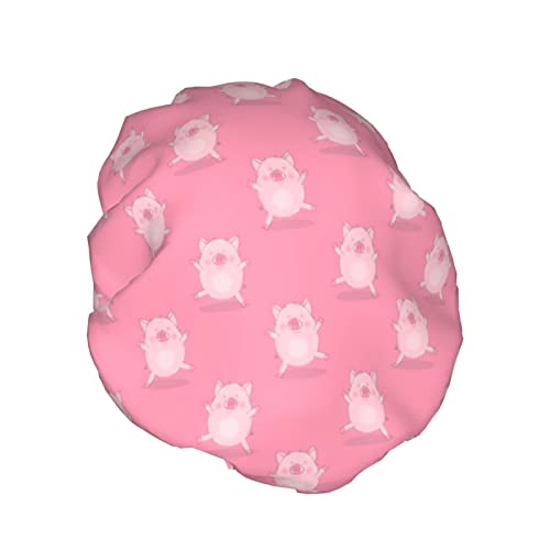 Niedliche rosa Schweinchen-Duschhaube für Damen,wasserdicht,wiederverwendbar,PEVA-Futter,verstellbarer elastischer Saum für alle langen Haare,Bademütze von FJAUOQ
