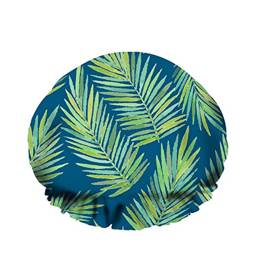 Palm Branches Bath Hair Cap Watercolor Floral Hawaiian Leaf Dark Blue Reusable Shower Caps Hotel Travel Essentials Accessories for Women Girls Hair Care von FJAUOQ