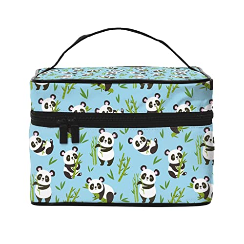 Pandas Bambus-Make-up-Tasche für Frauen,Reise-Kosmetiktasche mit großem Fassungsvermögen,tragbare Kulturtasche,Make-up-Tasche für Mädchen,niedliches Schmuck-Make-up-Pinsel-Organizer-Etui,Geschenk von FJAUOQ