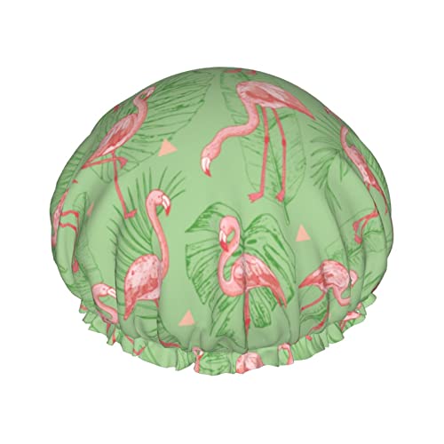 Pinker Flamingo-Duschhaube, exotischer Vogel, große Duschhaube für Damen, langes Haar, wiederverwendbar, doppelte wasserdichte Schichten, Bade-Duschhut von FJAUOQ