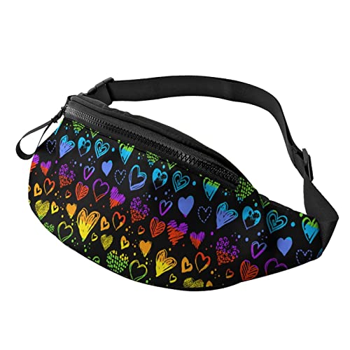 Regenbogen-Herz-Gürteltasche für Männer und Frauen, Verstellbarer Gürtel, Hüfttasche, modische Hüft-Bauchtaschen für Outdoor, Laufen, Workout, Reisen, Wandern von FJAUOQ