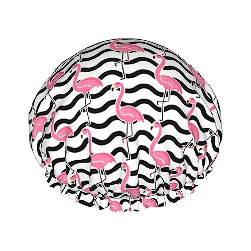 Rosa Flamingo Tier Muster Duschhauben Badekappe Für Frauen Einstellbare Doppelschicht Haarschutz Spa Salon Dusche Hut von FJAUOQ