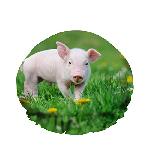 Rosa Schwein auf Gras Bad Haarkappe Lustige Tier Schweinchen Frühling Sommer Gelb Wildblumen Wiederverwendbare Duschhauben Hotel Reise Essentials Zubehör für Frauen Mädchen Haarpflege von FJAUOQ