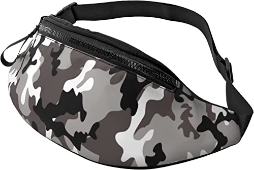 Schwarz-Grau-Weiß-Camouflage-Gürteltasche, modische Hüfttasche, verstellbare Hüft-Gürteltasche für Männer und Frauen von FJAUOQ