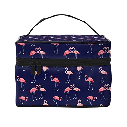 Schwarze Flamingo-Make-up-Tasche für Frauen,Reise-Kosmetiktasche mit großem Fassungsvermögen,tragbare Kulturtasche,Make-up-Tasche für Mädchen,niedliches Schmuck-Make-up-Pinsel-Organizer-Etui,Gesc von FJAUOQ