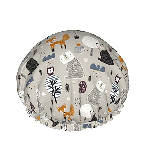 Semless Woodland Pattern With Cute Bear Reusable Elastic Bath Waterproof Shower Cap For Womens, Caps For Girls Spa Home Use,Hotel And Hair Salon von FJAUOQ