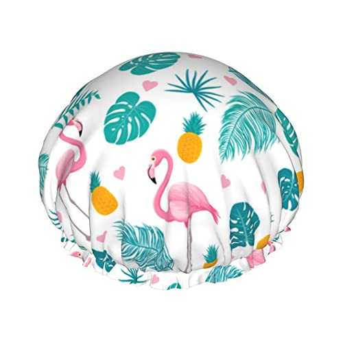 Sommer-Duschhaube, Flamingo, große Duschhauben für Damen, langes Haar, wiederverwendbar, doppelte wasserdichte Schichten, Bade-Duschhut von FJAUOQ