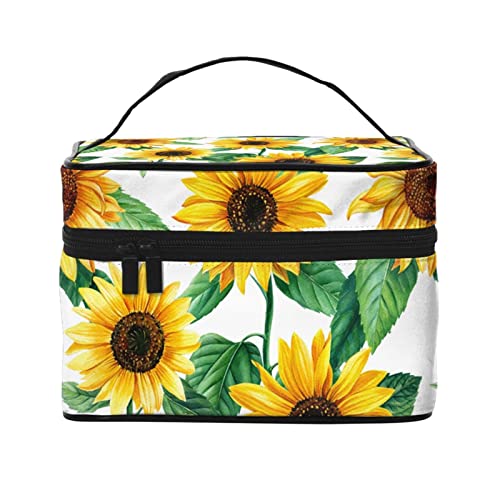 Sonnenblumen-Make-up-Tasche für Frauen,großes Fassungsvermögen,Reise-Kosmetiktasche,tragbare Kulturtasche,Make-up-Tasche für Mädchen,niedlicher Schmuck-Make-up-Pinsel-Organizer,Geschenke für Frau von FJAUOQ