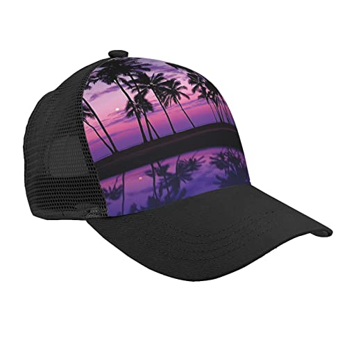 Sunset Purple Beach Baseball Cap Dad Hat Trucker Hat Damen Herren Snapback Verstellbarer Modischer Trendiger Hip Hop Hut Low Profile von FJAUOQ