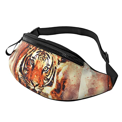 Hüfttasche mit Tigergesicht, Aquarellmalerei, Herren und Damen, Verstellbarer Gürtel, Sporttasche für Outdoor-Sport, Reisen und Radfahren, Radfahren, Taschen-Schulterrucksack von FJAUOQ