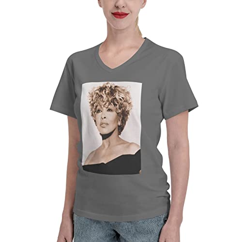 Tina Turner Damen-T-Shirt mit V-Ausschnitt, lustiges T-Shirt, modisch, kurzärmelig, Vintage-Stil, lässiges T-Shirt von FJAUOQ