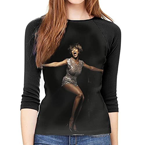 Tina Turner T-Shirt Damen Slim T-Shirt mit 3/4-Ärmeln, grafisches Oberteil, stilvoller, Schlichter Rundhals-Halbarm von FJAUOQ