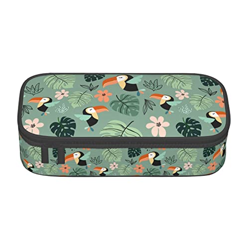 Tropische Früchte Vögel Blumen Muster Federmäppchen Dreieck Große Kapazität Bleistift Tasche Kleine Kosmetiktasche für Damen Herren, Schwarz , Einheitsgröße, federmäppchen von FJAUOQ