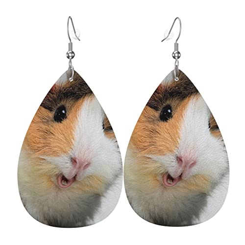 Überraschte Meerschweinchen Frauen Teardrop Ohrring Leder baumeln Tropfen Ohrringe Leichte Fashon Wassertropfen Ohrringe, Einheitsgröße, Leder Polyvinylchlorid von FJAUOQ