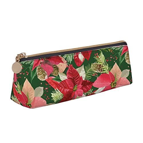 Weihnachtsstern Weihnachten Blume Bleistift Tasche Dreieck Stift Fall Tragbare Bleistift Tasche Leder Organizer mit Reißverschluss Kosmetiktasche Tasche, weiß, Einheitsgröße, federmäppchen von FJAUOQ