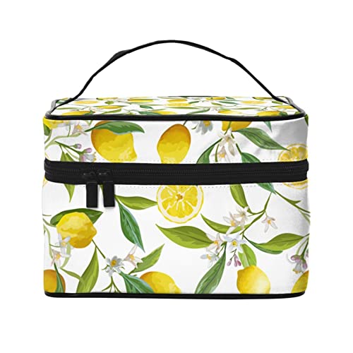 Zitronen-Make-up-Tasche für Frauen,Reise-Kosmetiktasche mit großem Fassungsvermögen,tragbare Zitronen-Kulturtasche,Make-up-Tasche für Mädchen,niedlicher Schmuck-Make-up-Pinsel-Organizer,Geschenke von FJAUOQ