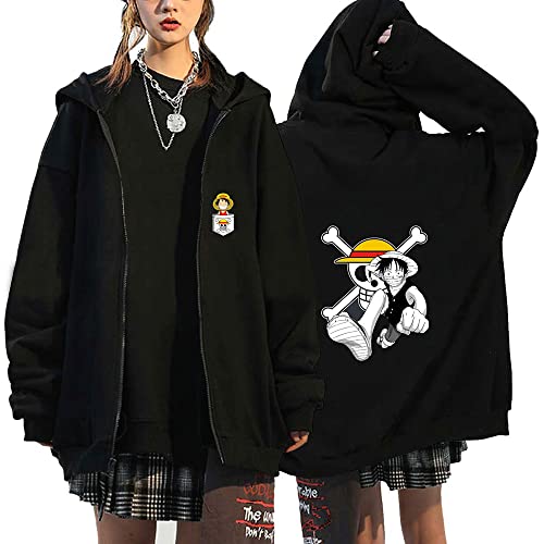 Anime One Piece Cartoon Chopper Zoro Bedruckt Cosplay Luffy Mihawk Jacke Monkey D Luffy Hoodie mit Reißverschluss-5-002-M von FJHYEEBN