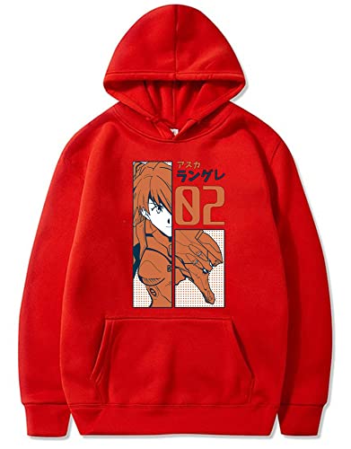 FJHYEEBN Damen NEON Genesis Evangelion Anime Hoodie Eva Print Pullover Asuka Langley Soryu Ayanami Rei 3D Print Cosplay Pullover-006-RED-S von FJHYEEBN