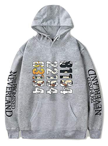 FJHYEEBN Damen The Promised Neverland Druckt lässig Frauen Emma Norman Ray Cosplay locker Kapuzenpullover Hoodie-01371-GREY-XL von FJHYEEBN