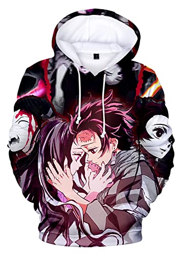 FJHYEEBN Demon Slayer Druck Nezuko Tanjiro Kamado Sweatshirt Cosplay Kapuzenpullover Damen Hoodie Anime Kostüm-04962-M1 von FJHYEEBN