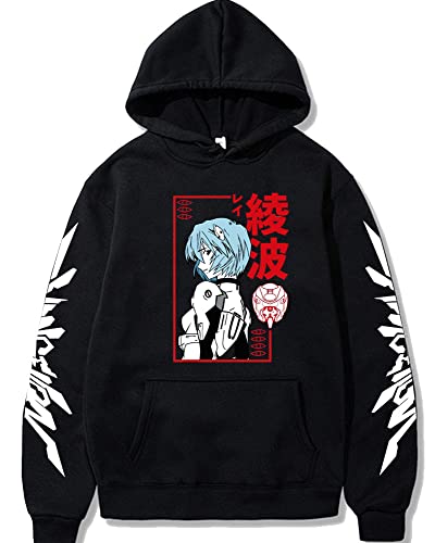 FJHYEEBN Herren Neon Genesis Evangelion Männer Hoodie Anime Charakter Druck Pullover Lose Casual Sweatshirt Tops-003-Black-4XL von FJHYEEBN