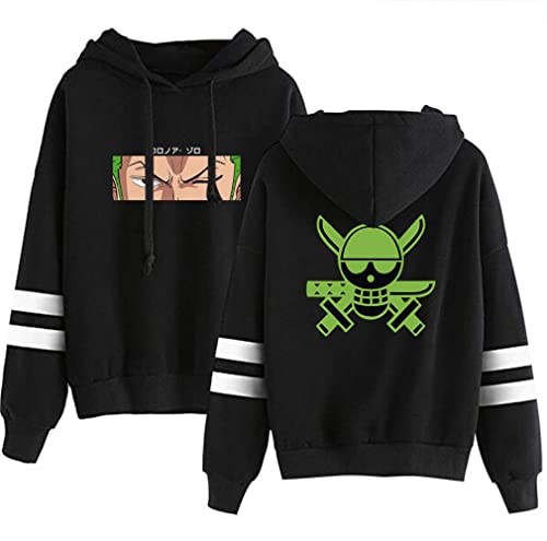 One Piece Herren Anime Hoodie mit Skull Logo Pirat Pullover von Luffy Nami Zoro Figur Sweatshirt-06972-black-L von FJHYEEBN