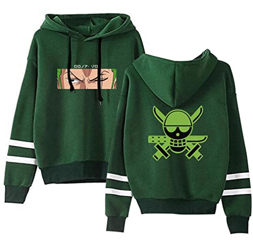 One Piece Herren Anime Hoodie mit Skull Logo Pirat Pullover von Luffy Nami Zoro Figur Sweatshirt-06972-green-3XL von FJHYEEBN